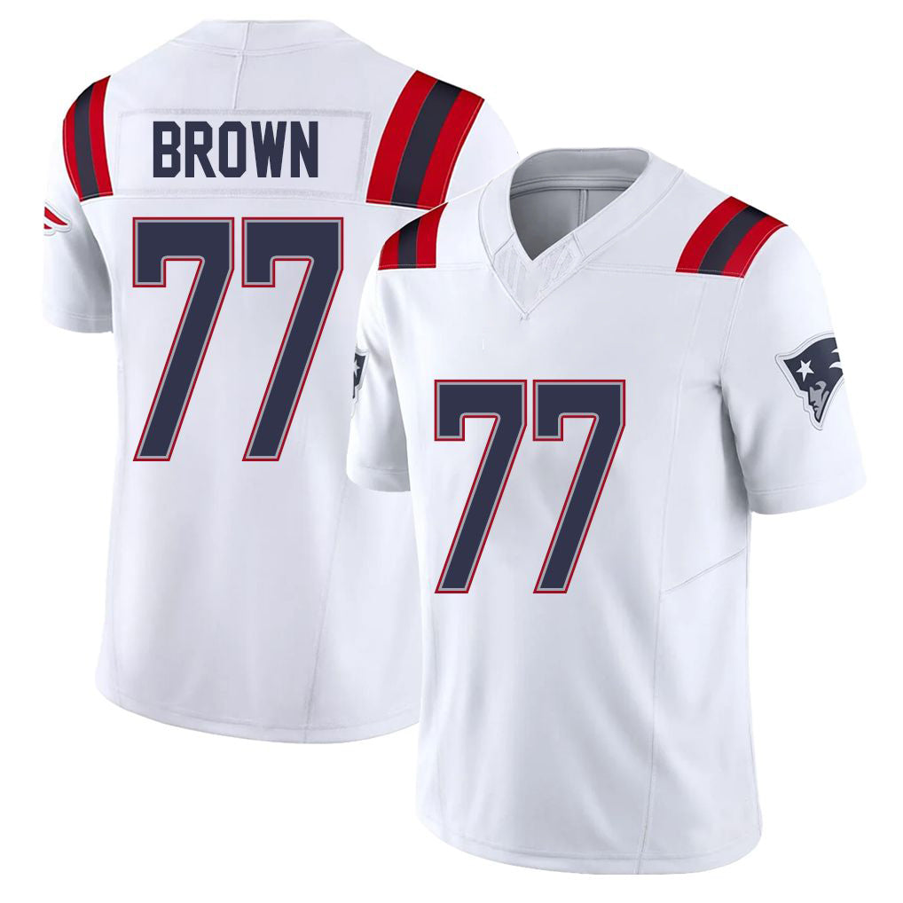 New England #77 Brown Player Football V Neck Short Sleeve White Jersey Ben For Men Youth Women Gift
