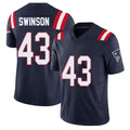 New England #43 Swinson Player Football V Neck Short Sleeve Navy Jersey Bradyn For Men Youth Women Gift