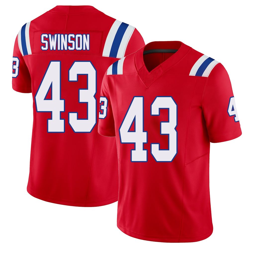 New England #43 Swinson Player Football V Neck Short Sleeve Red Jersey Bradyn For Men Youth Women Gift