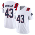 New England #43 Swinson Player Football V Neck Short Sleeve White Jersey Bradyn For Men Youth Women Gift