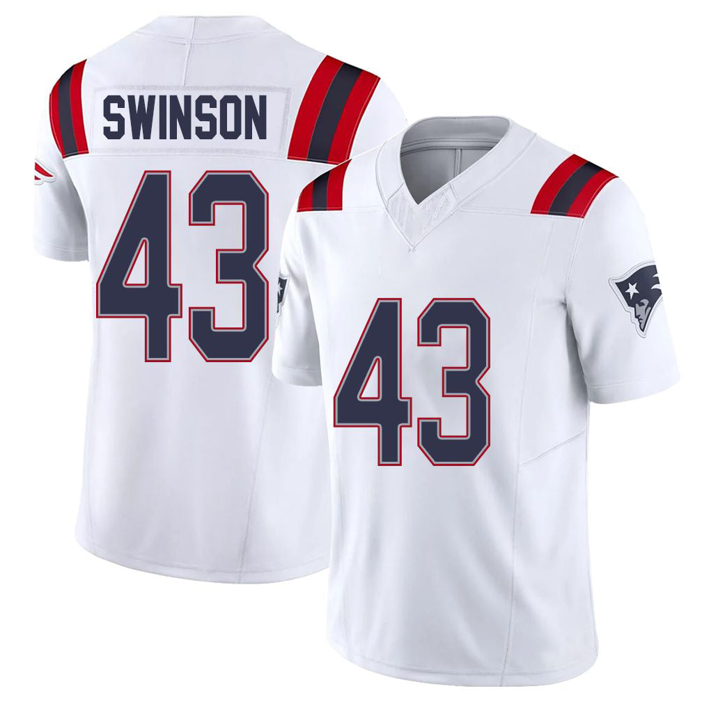 New England #43 Swinson Player Football V Neck Short Sleeve White Jersey Bradyn For Men Youth Women Gift