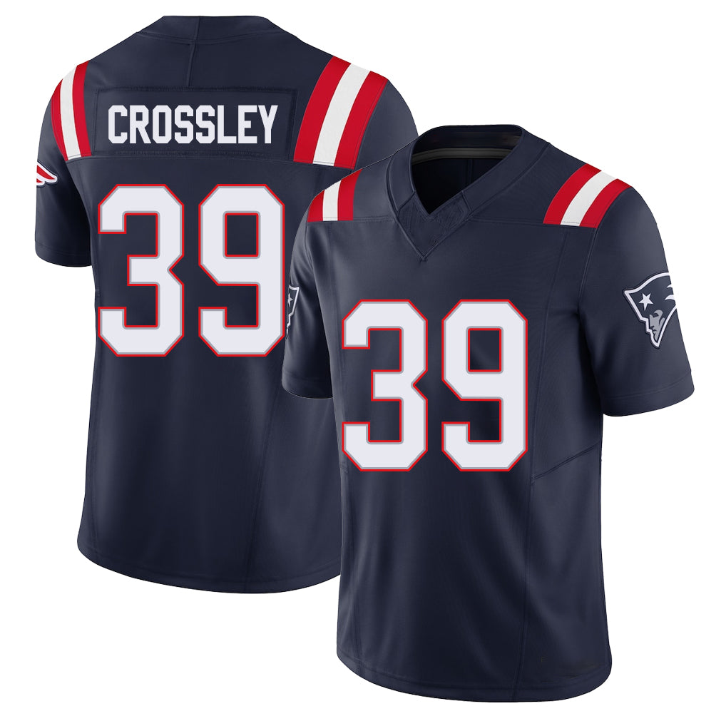 New England #39 Crossley Player Football V Neck Short Sleeve Navy Jersey Brandon For Men Youth Women Gift
