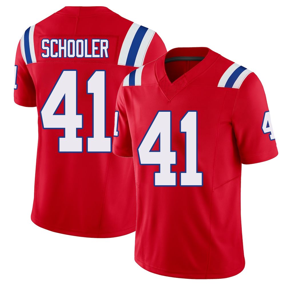 New England #41 Schooler Player Football V Neck Short Sleeve Red Jersey Brenden For Men Youth Women Gift
