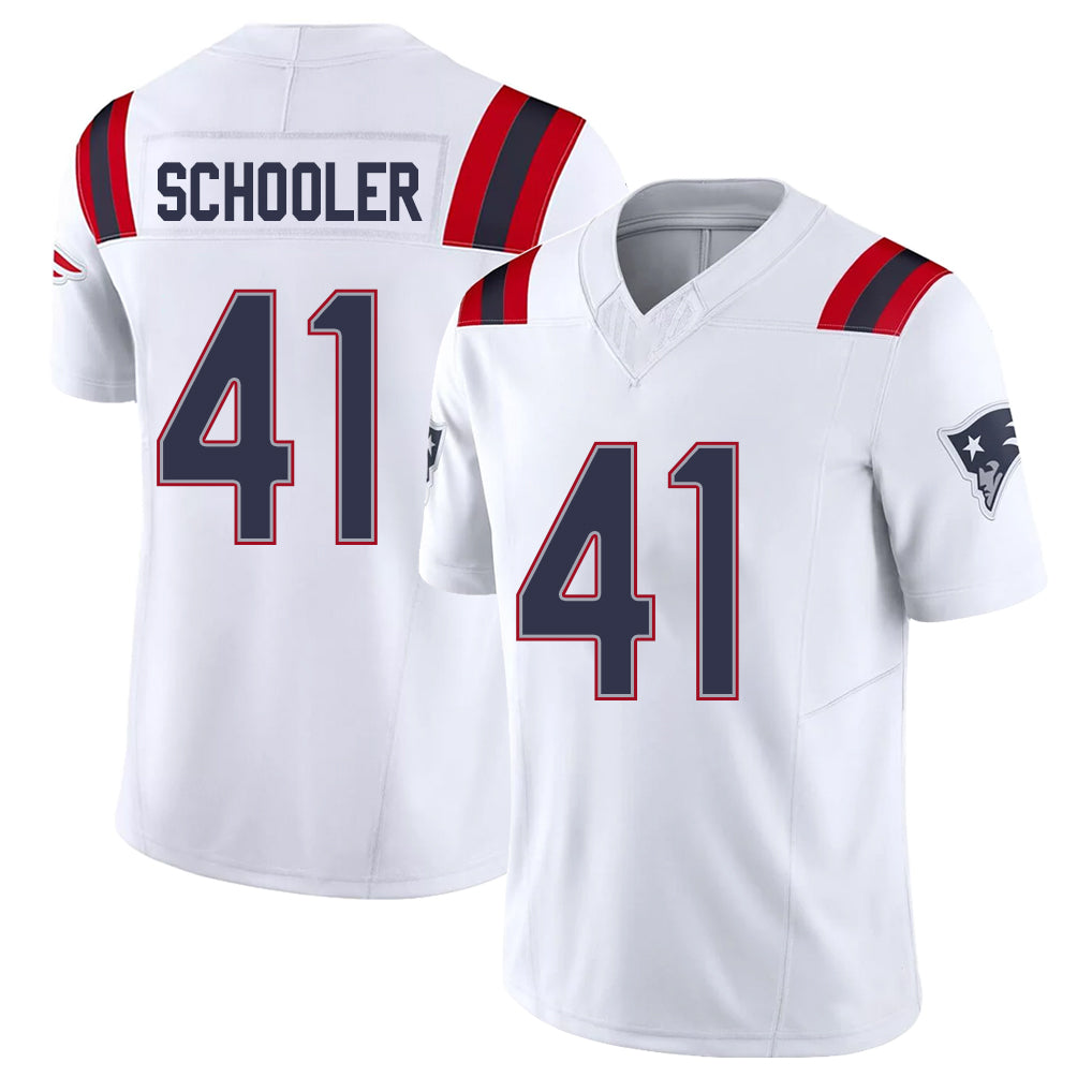 New England #41 Schooler Player Football V Neck Short Sleeve White Jersey Brenden For Men Youth Women Gift