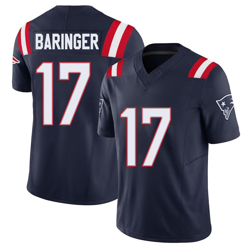 New England #17 Baringer Player Football V Neck Short Sleeve Navy Jersey Bryce For Men Youth Women Gift