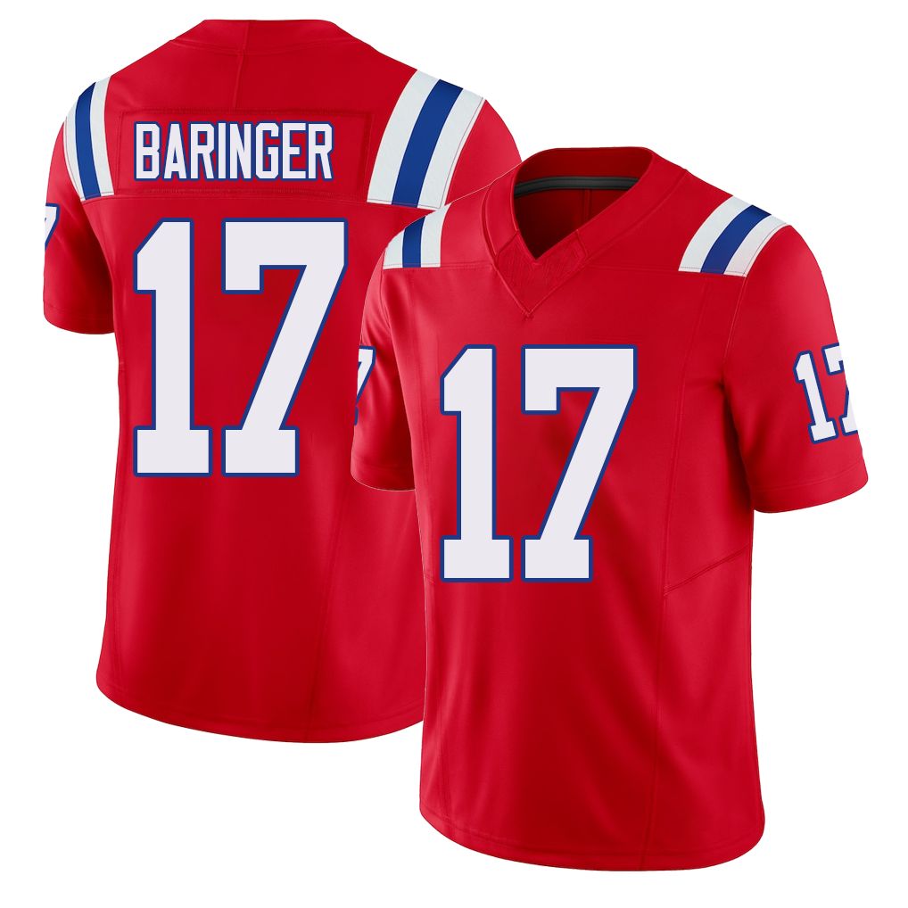 New England #17 Baringer Player Football V Neck Short Sleeve Red Jersey Bryce For Men Youth Women Gift
