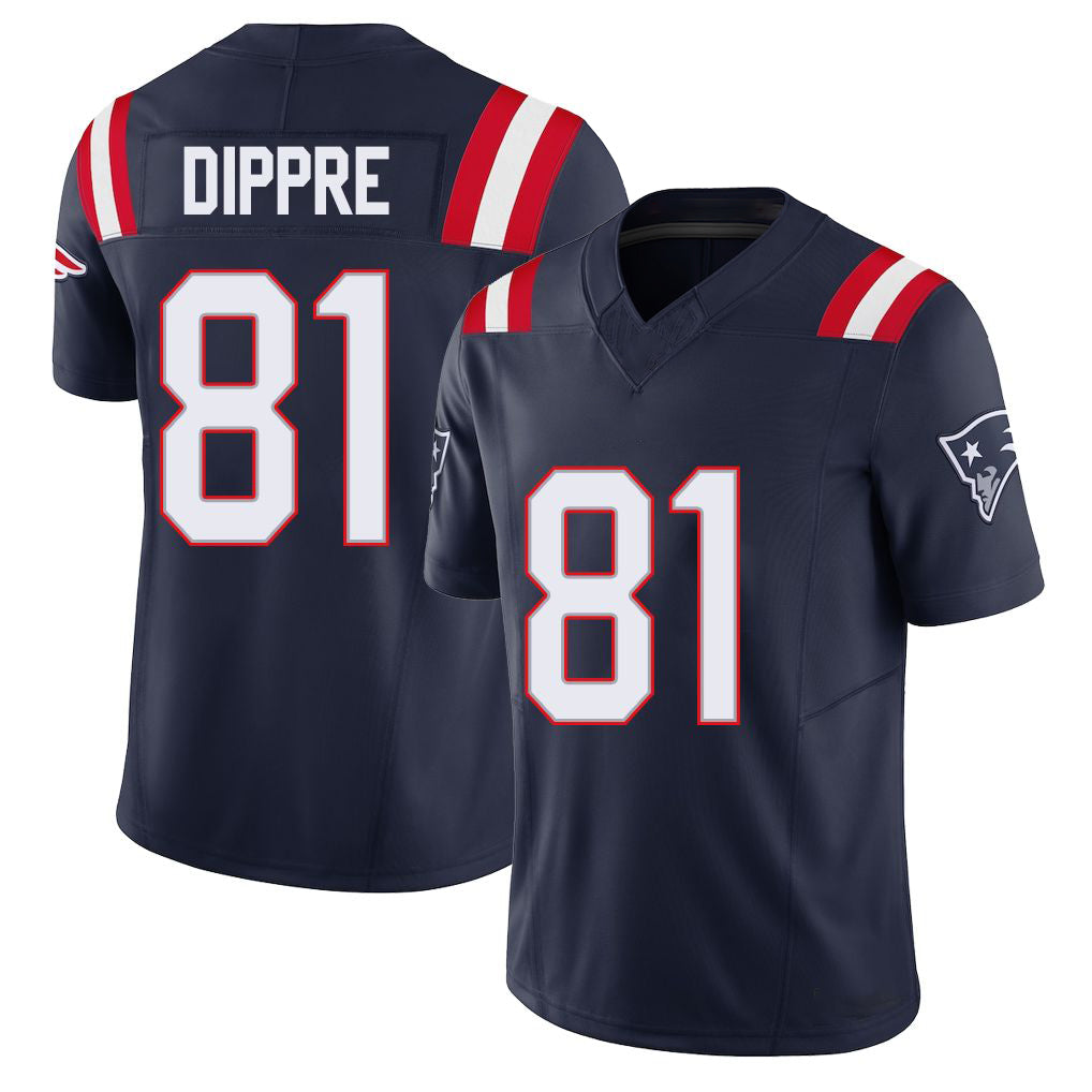 New England #81 Dippre Player Football V Neck Short Sleeve Navy Jersey CJ For Men Youth Women Gift