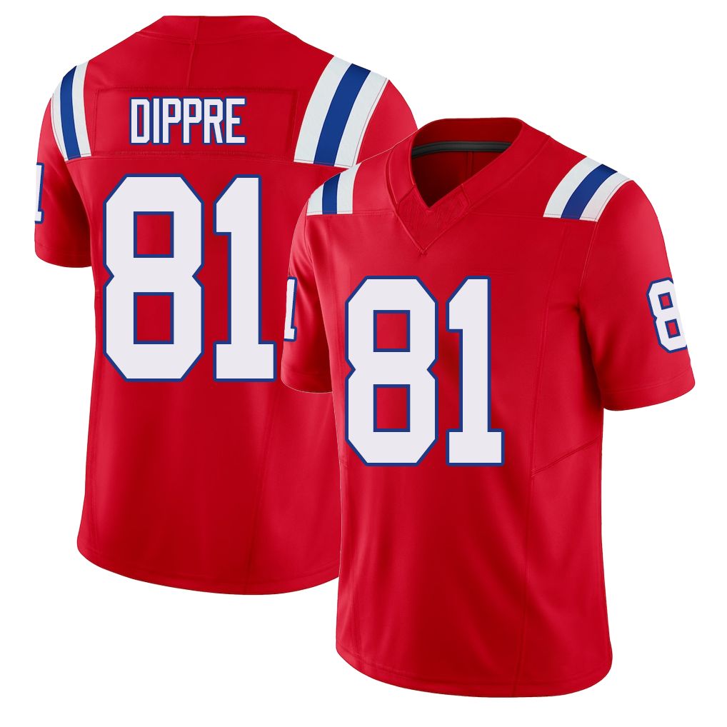 New England #81 Dippre Player Football V Neck Short Sleeve Red Jersey CJ For Men Youth Women Gift