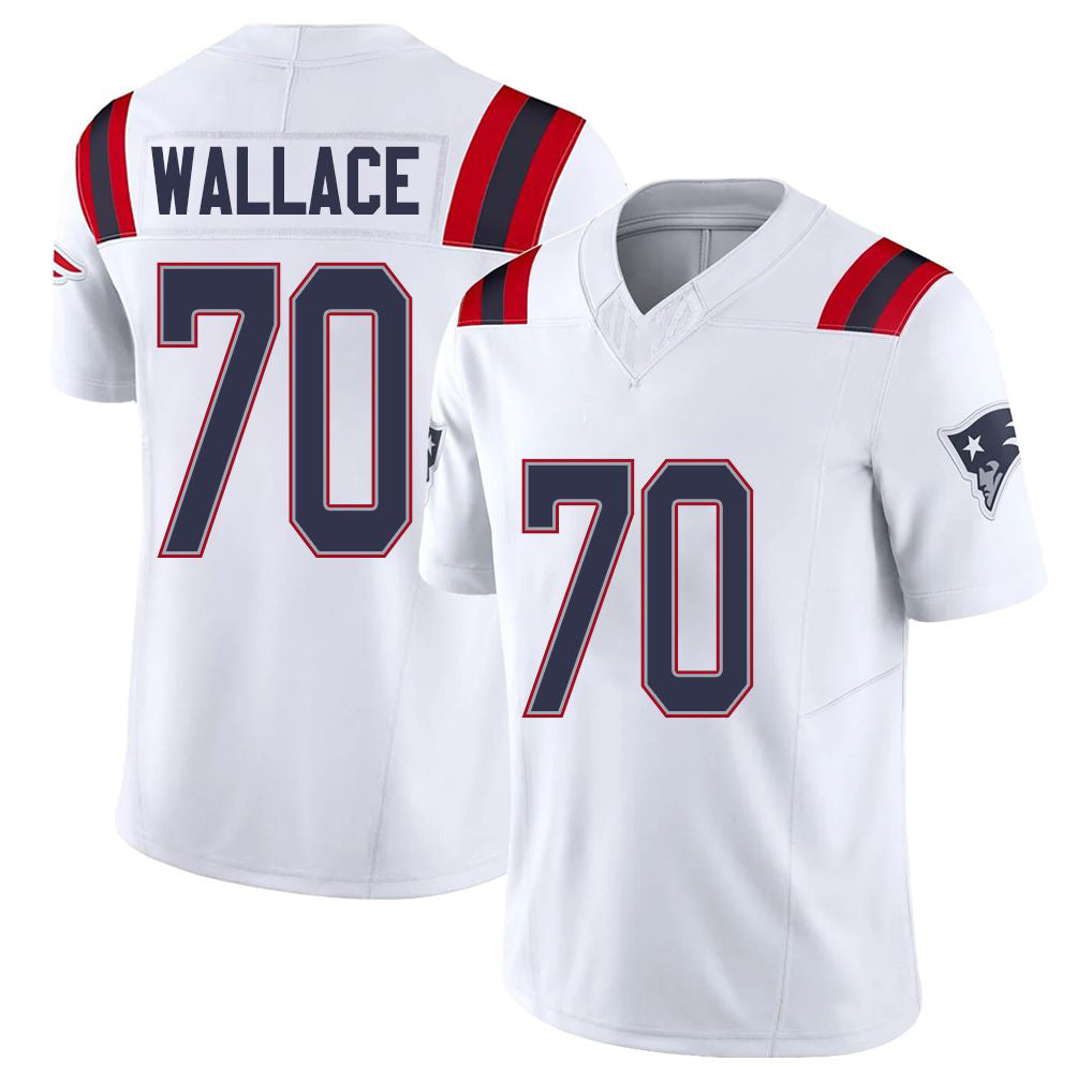 New England #70 Wallace Player Football V Neck Short Sleeve White Jersey Caedan For Men Youth Women Gift