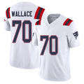 New England #70 Wallace Player Football V Neck Short Sleeve White Jersey Caedan For Men Youth Women Gift