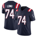 New England #74 Lomu Player Football V Neck Short Sleeve Navy Jersey Caleb For Men Youth Women Gift