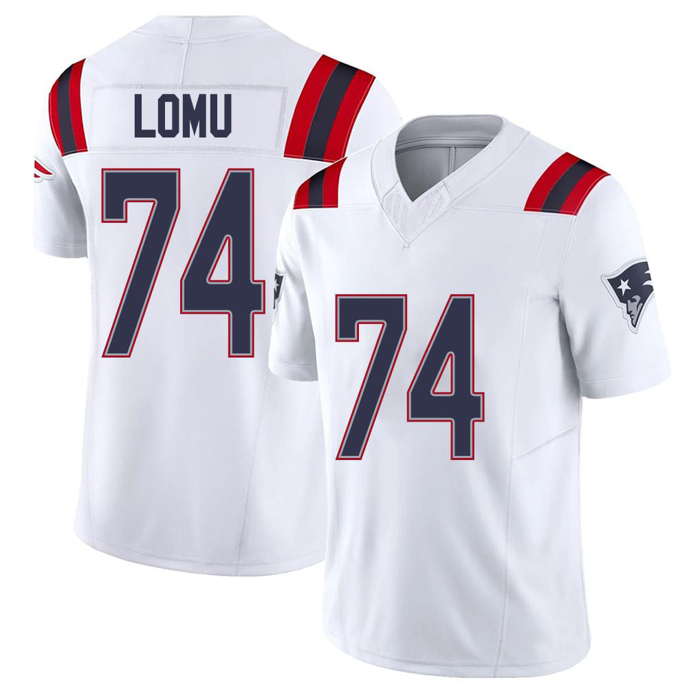 New England #74 Lomu Player Football V Neck Short Sleeve White Jersey Caleb For Men Youth Women Gift