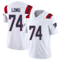 New England #74 Lomu Player Football V Neck Short Sleeve White Jersey Caleb For Men Youth Women Gift