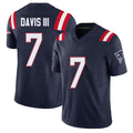 New England #7 Davis III Player Football V Neck Short Sleeve Navy Jersey Carlton For Men Youth Women Gift