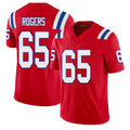 New England #65 Rogers Player Football V Neck Short Sleeve Red Jersey Casey For Men Youth Women Gift