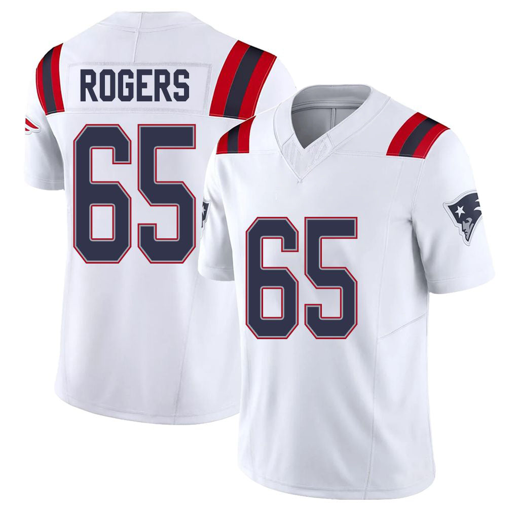 New England #65 Rogers Player Football V Neck Short Sleeve White Jersey Casey For Men Youth Women Gift