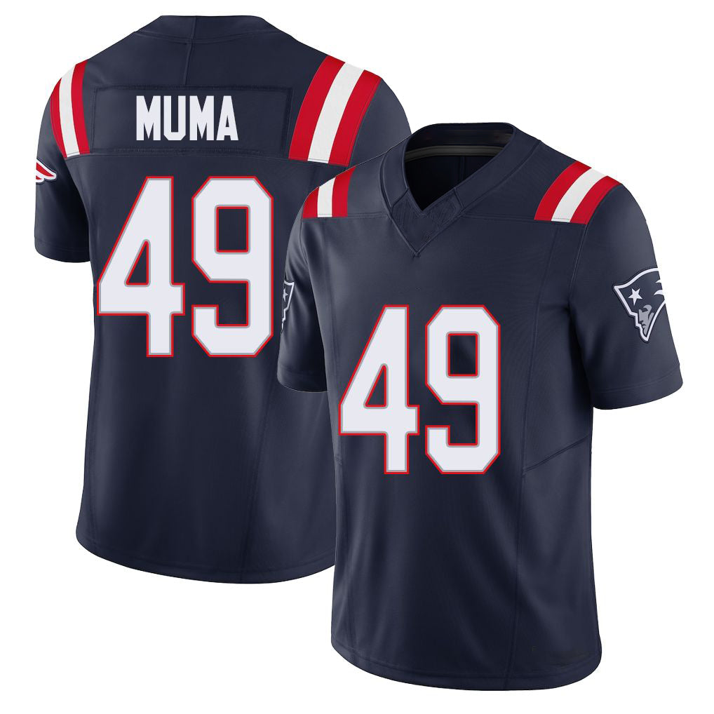 New England #49 Muma Player Football V Neck Short Sleeve Navy Jersey Chad For Men Youth Women Gift