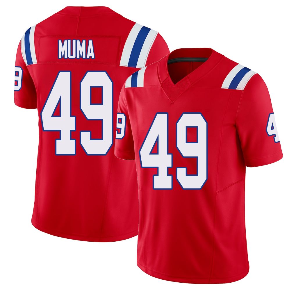 New England #49 Muma Player Football V Neck Short Sleeve Red Jersey Chad For Men Youth Women Gift
