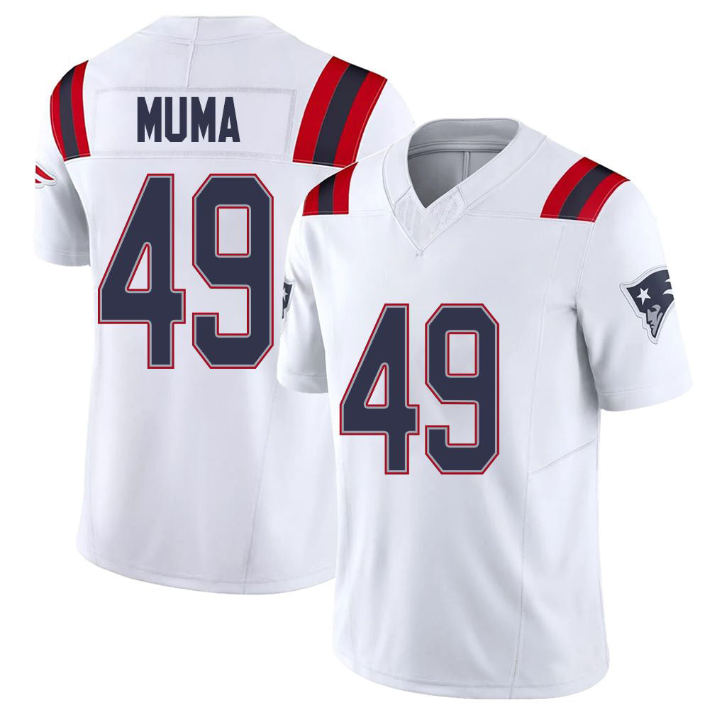 New England #49 Muma Player Football V Neck Short Sleeve White Jersey Chad For Men Youth Women Gift