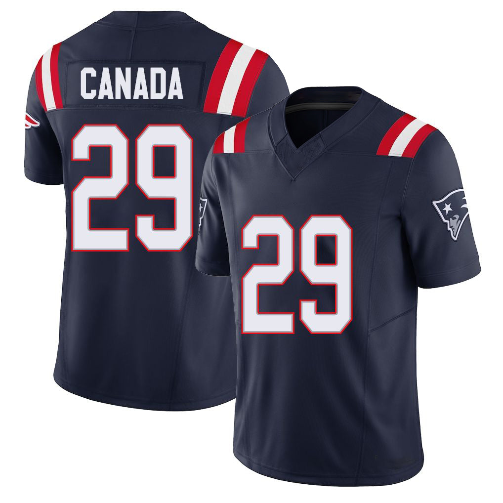 New England #29 Canada Player Football V Neck Short Sleeve Navy Jersey Channing For Men Youth Women Gift