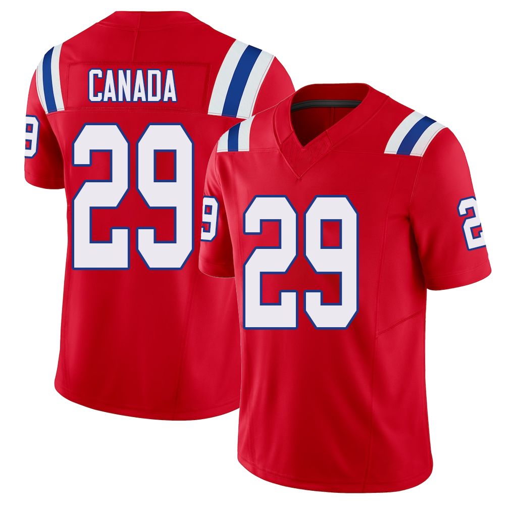 New England #29 Canada Player Football V Neck Short Sleeve Red Jersey Channing For Men Youth Women Gift