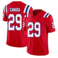 New England #29 Canada Player Football V Neck Short Sleeve Red Jersey Channing For Men Youth Women Gift