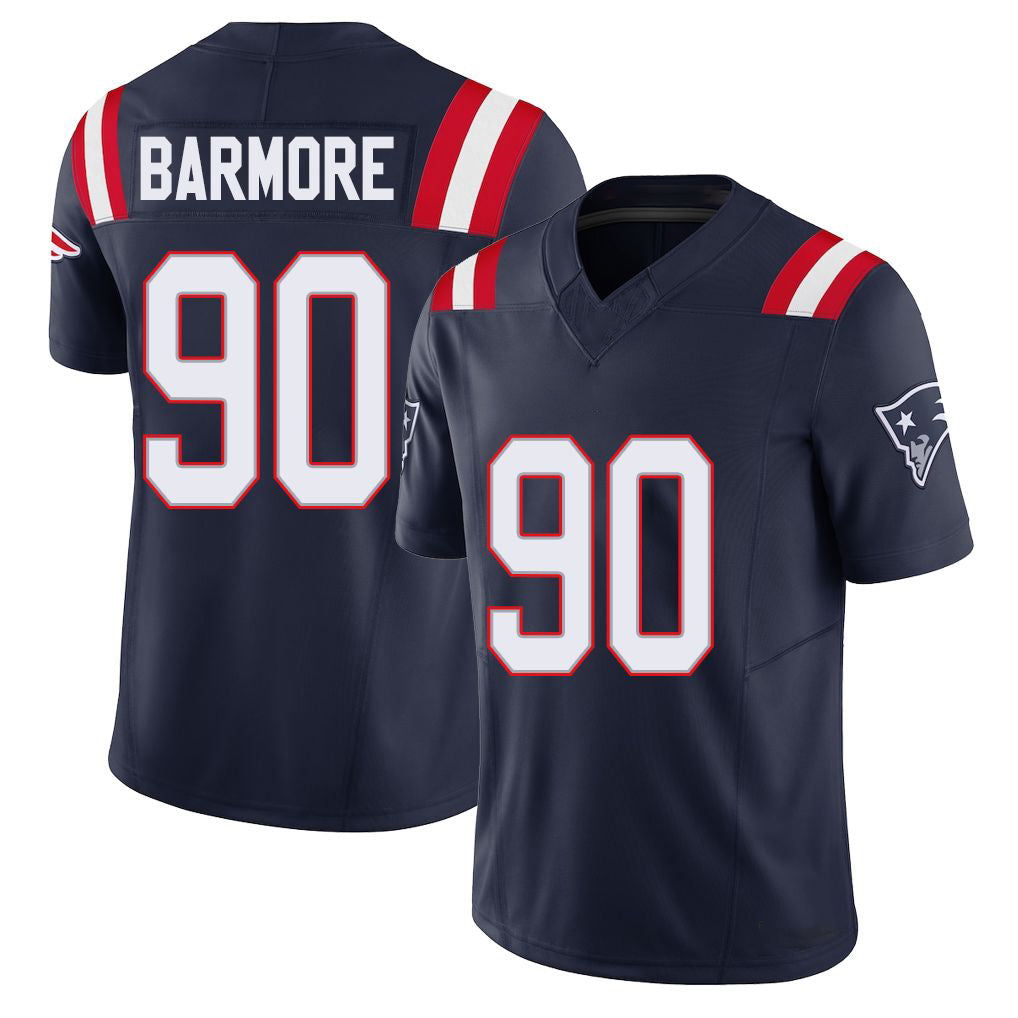 New England #90 Barmore Player Football V Neck Short Sleeve Navy Jersey Christian For Men Youth Women Gift