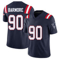New England #90 Barmore Player Football V Neck Short Sleeve Navy Jersey Christian For Men Youth Women Gift