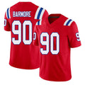 New England #90 Barmore Player Football V Neck Short Sleeve Red Jersey Christian For Men Youth Women Gift