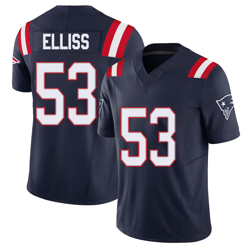 New England #53 Elliss Player Football V Neck Short Sleeve Navy Jersey Christian For Men Youth Women Gift