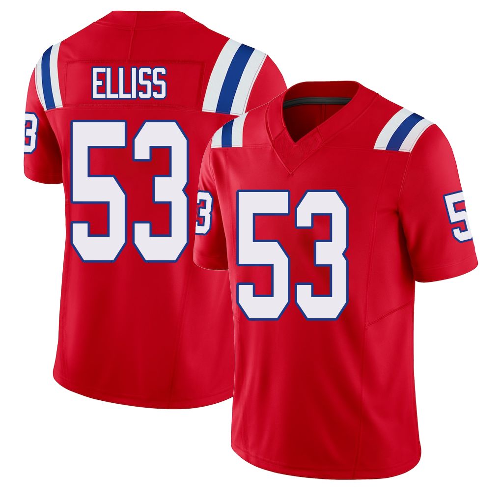 New England #53 Elliss Player Football V Neck Short Sleeve Red Jersey Christian For Men Youth Women Gift