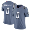 New England #0 Gonzalez Player Football V Neck Short Sleeve Blue Jersey Christian For Men Youth Women Gift