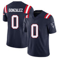 New England #0 Gonzalez Player Football V Neck Short Sleeve Navy Jersey Christian For Men Youth Women Gift