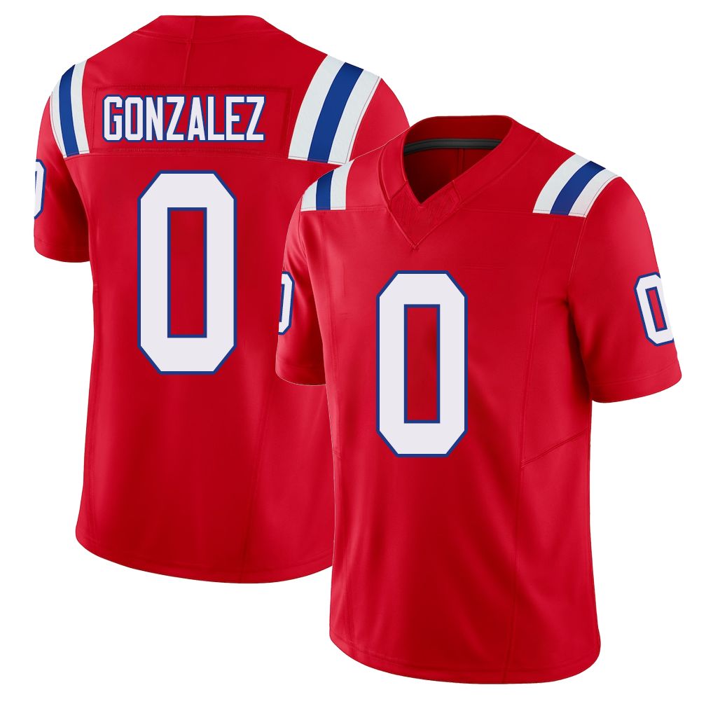 New England #0 Gonzalez Player Football V Neck Short Sleeve Red Jersey Christian For Men Youth Women Gift