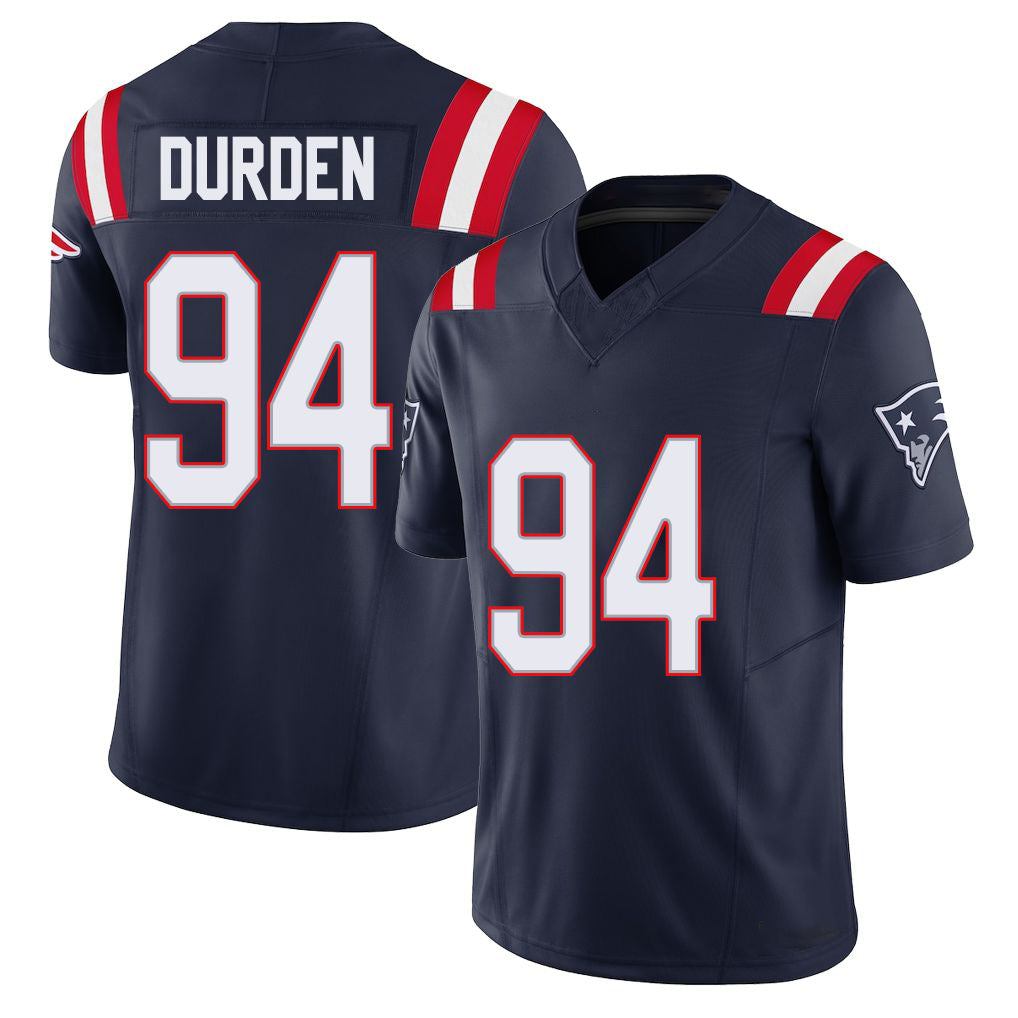 New England #94 Durden Player Football V Neck Short Sleeve Navy Jersey Cory For Men Youth Women Gift