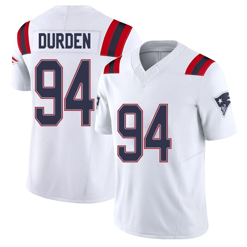New England #94 Durden Player Football V Neck Short Sleeve White Jersey Cory For Men Youth Women Gift