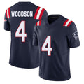 New England #4 Woodson Player Football V Neck Short Sleeve Navy Jersey Craig For Men Youth Women Gift