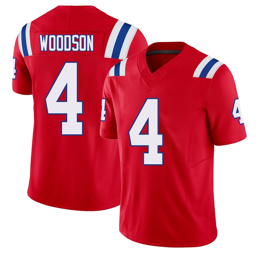New England #4 Woodson Player Football V Neck Short Sleeve Red Jersey Craig For Men Youth Women Gift
