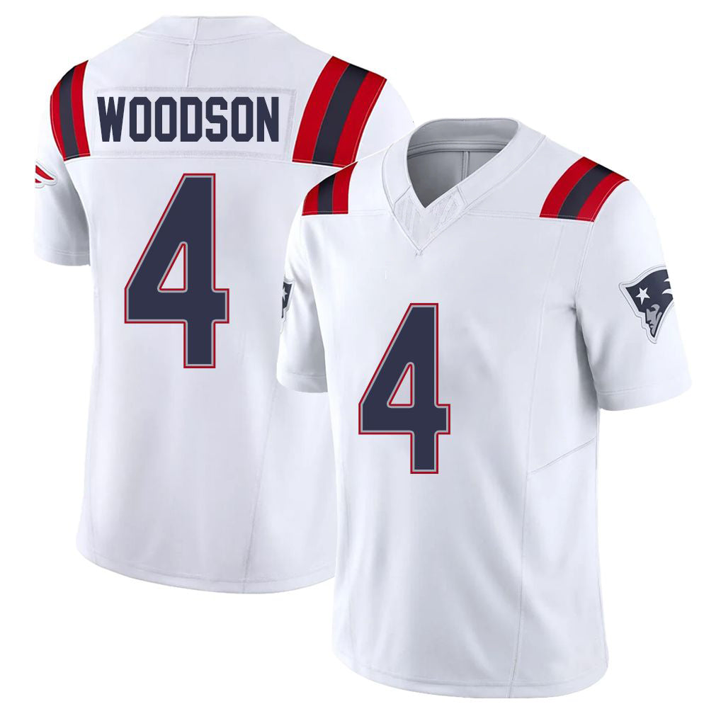 New England #4 Woodson Player Football V Neck Short Sleeve White Jersey Craig For Men Youth Women Gift