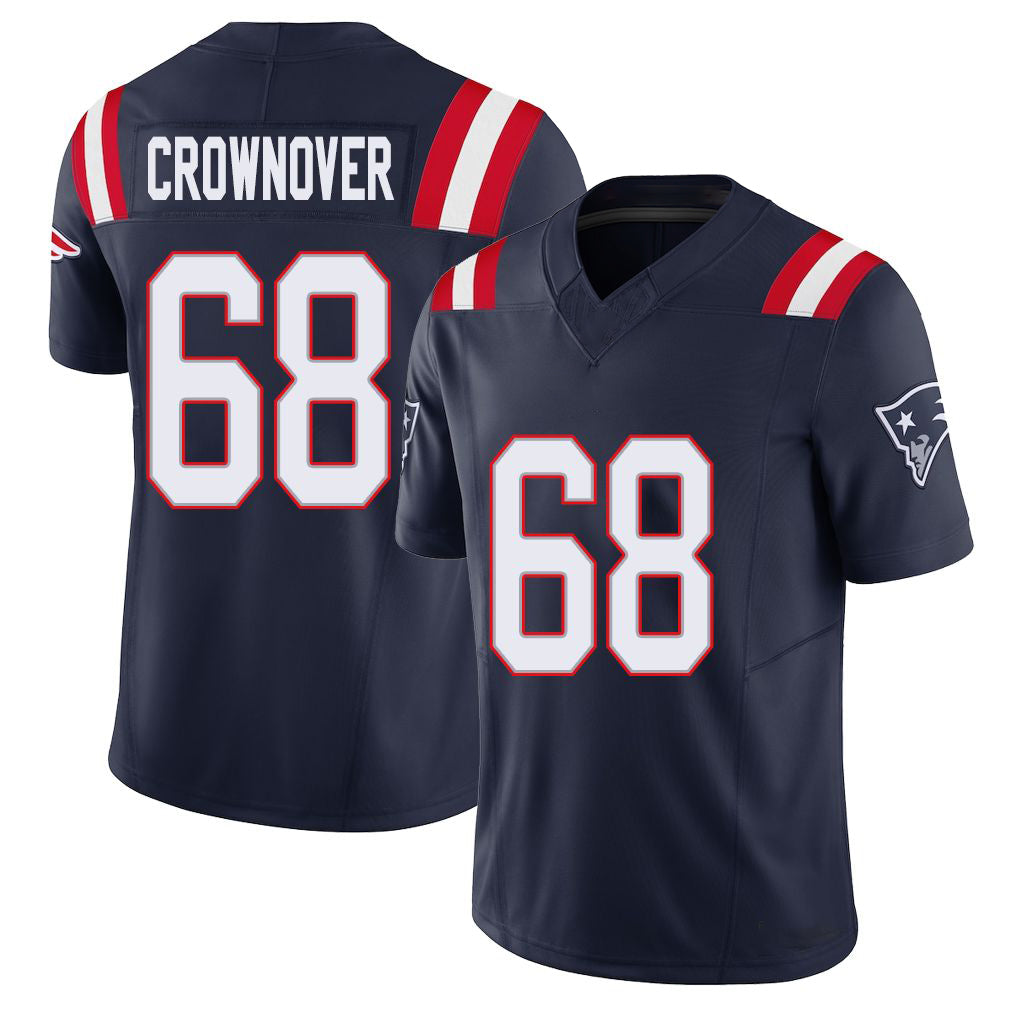 New England #68 Crownover Player Football V Neck Short Sleeve Navy Jersey Dametrious For Men Youth Women Gift