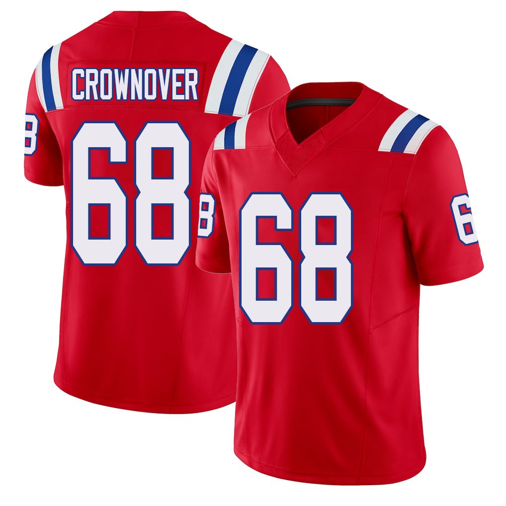 New England #68 Crownover Player Football V Neck Short Sleeve Red Jersey Dametrious For Men Youth Women Gift