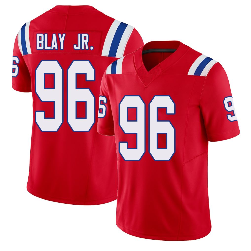 New England #96 Blay Jr. Player Football V Neck Short Sleeve Red Jersey David For Men Youth Women Gift