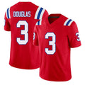 New England #3 Douglas Player Football V Neck Short Sleeve Red Jersey DeMario For Men Youth Women Gift