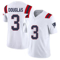 New England #3 Douglas Player Football V Neck Short Sleeve White Jersey DeMario For Men Youth Women Gift