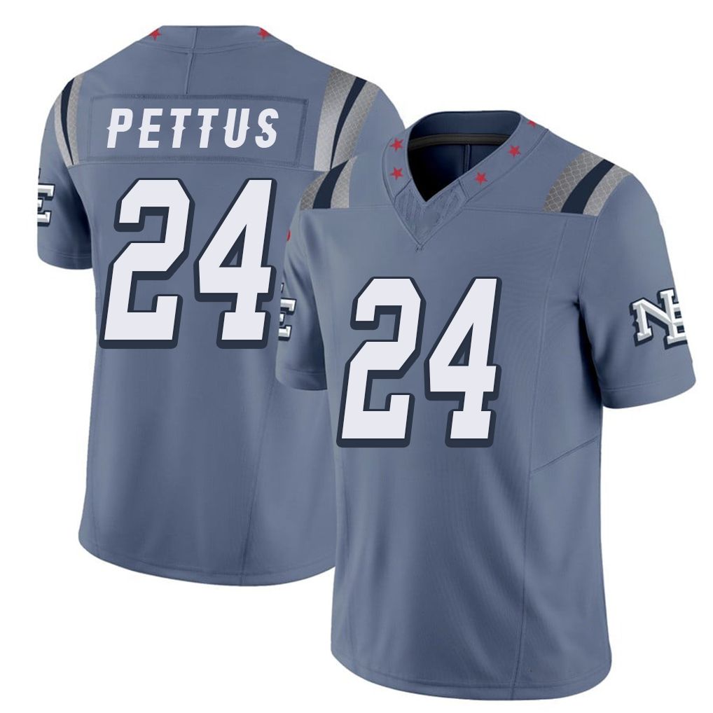 New England #24 Pettus Player Football V Neck Short Sleeve Blue Jersey Dell For Men Youth Women Gift