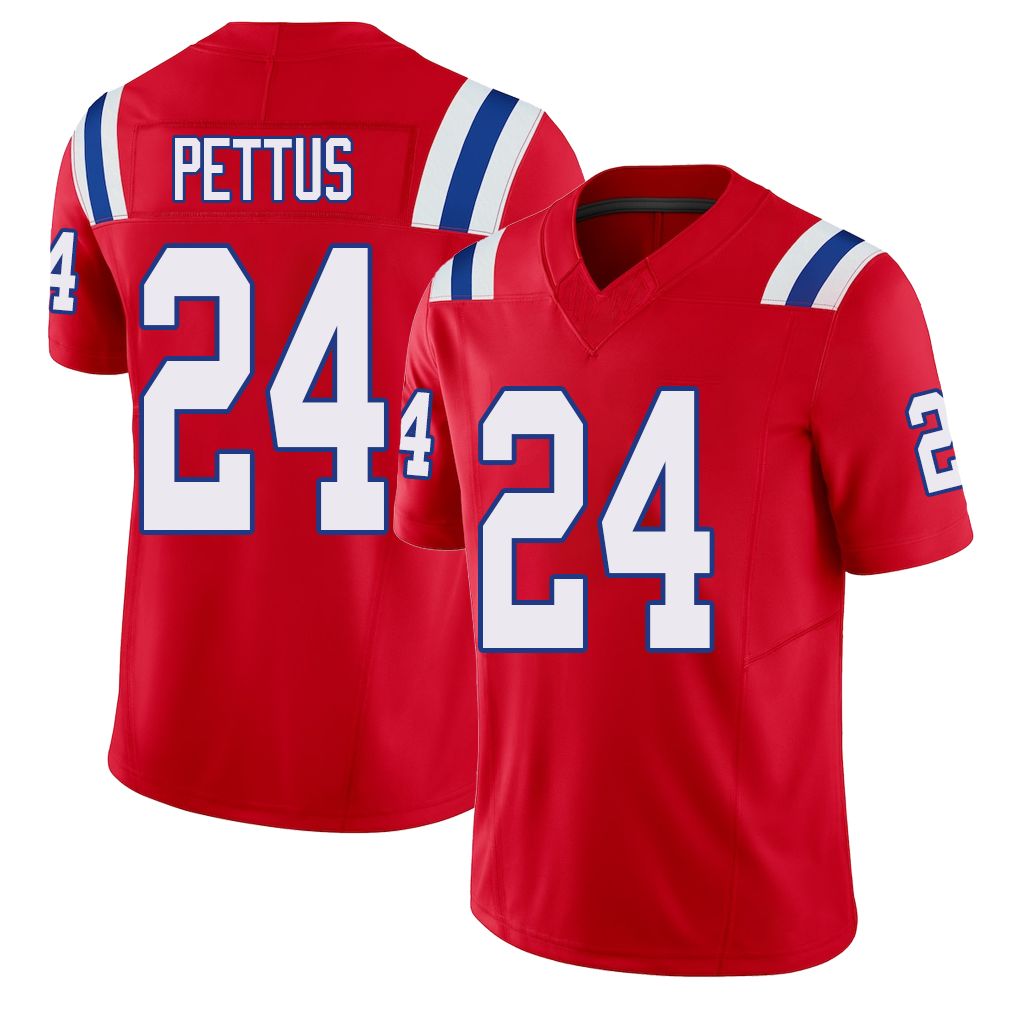 New England #24 Pettus Player Football V Neck Short Sleeve Red Jersey Dell For Men Youth Women Gift