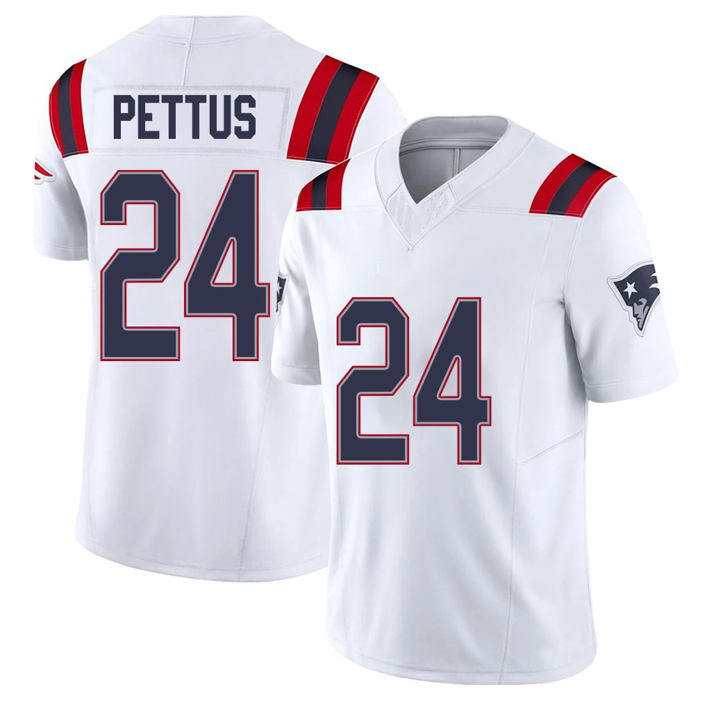 New England #24 Pettus Player Football V Neck Short Sleeve White Jersey Dell For Men Youth Women Gift