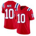 New England #10 Maye Player Football V Neck Short Sleeve Red Jersey Drake For Men Youth Women Gift