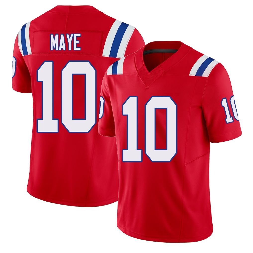 New England #10 Maye Player Football V Neck Short Sleeve Red Jersey Drake For Men Youth Women Gift