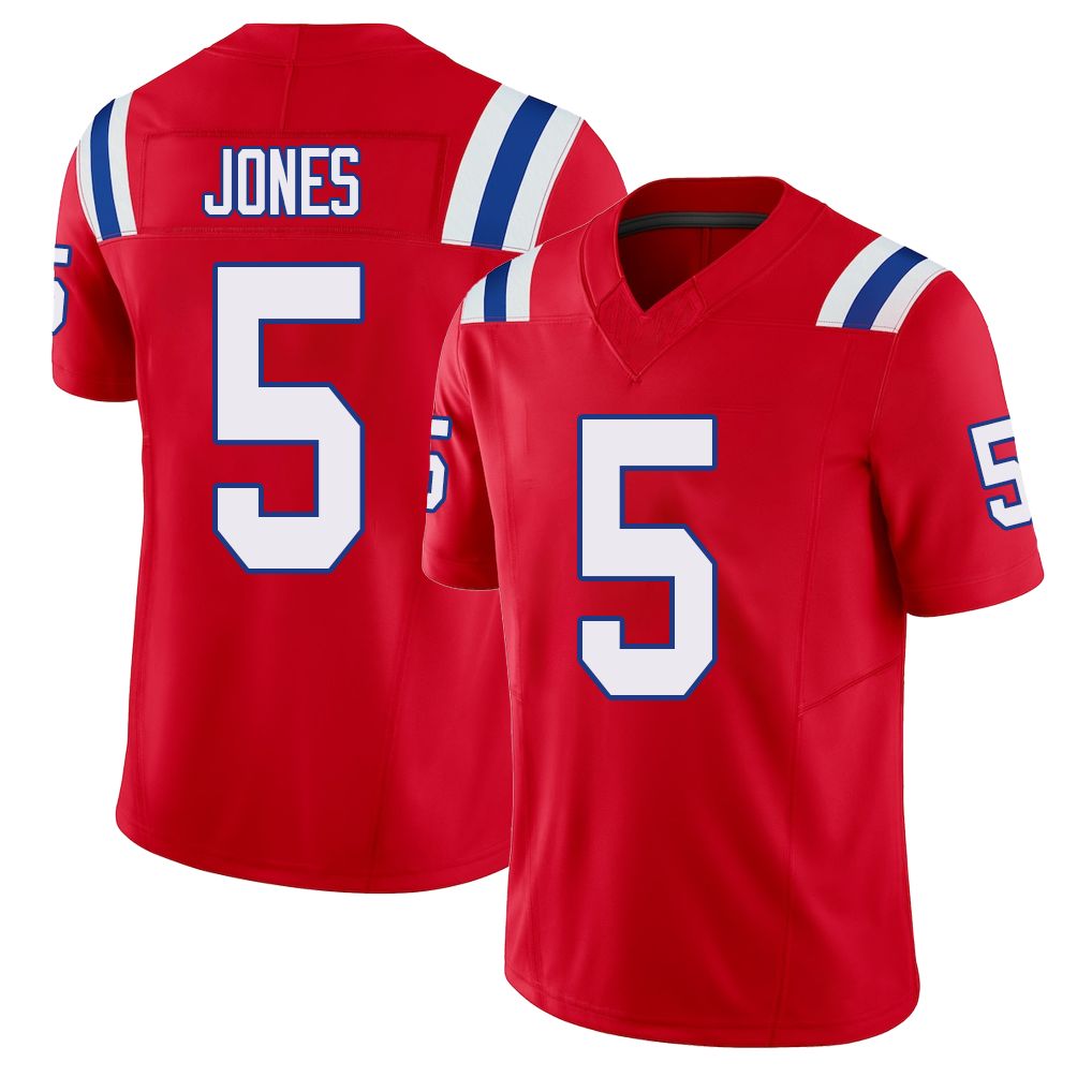 New England #5 Jones Player Football V Neck Short Sleeve Red Jersey Dre'Mont For Men Youth Women Gift
